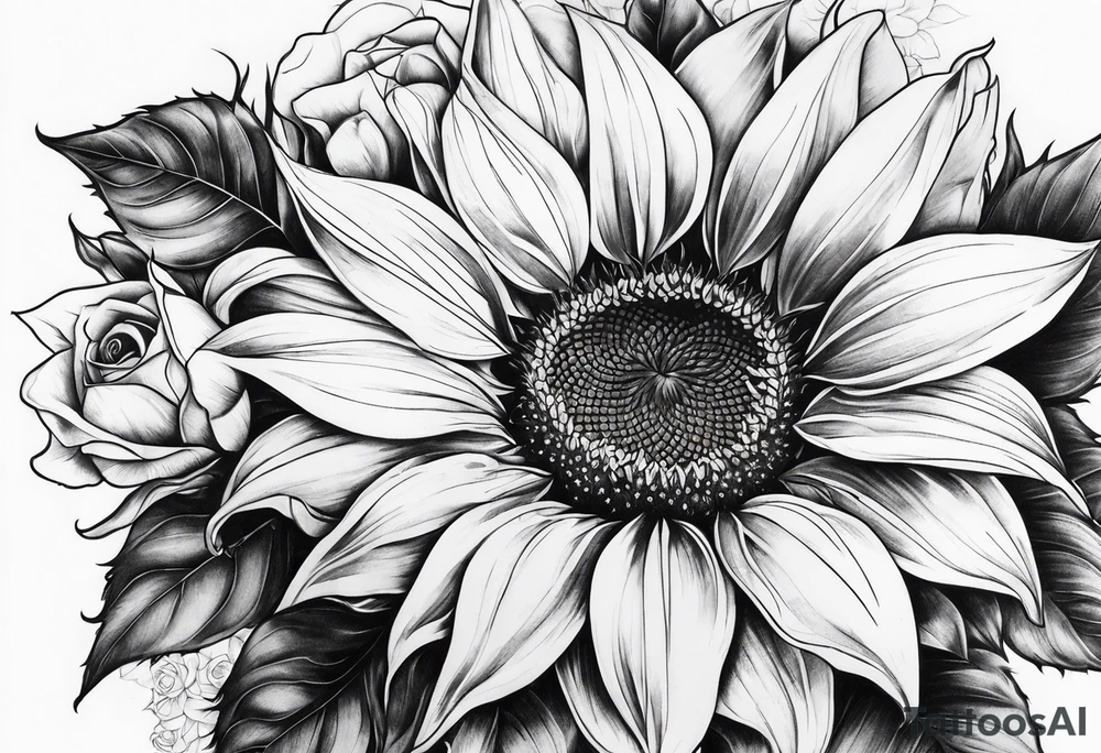 Sunflower, rose flower tattoo idea