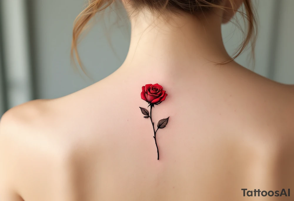 Minimalist single red rose with a thin black stem, no leaves, and clean linework. tattoo idea