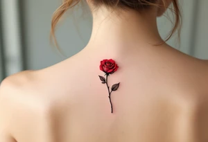 Minimalist single red rose with a thin black stem, no leaves, and clean linework. tattoo idea