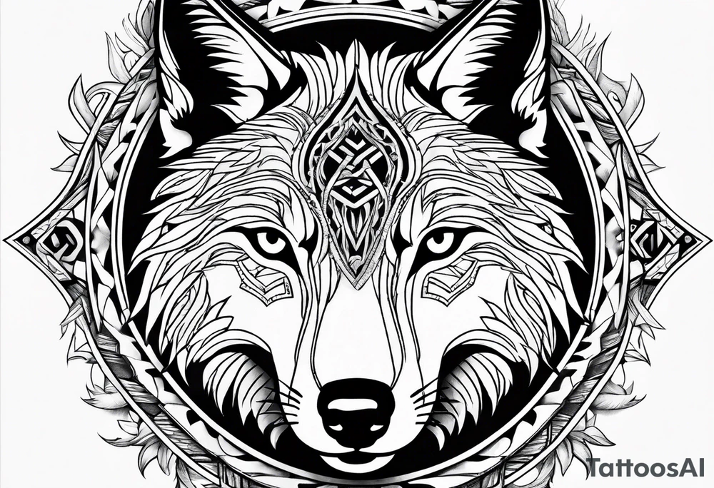 picture of a wolf with the letters SP around it tattoo idea