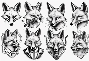 a fox holding a gun and smoking a coggarte tattoo idea