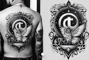 A basic tattoo that is placed on the upper back of a male. It should represent catholic religion, discipline, pain and the love to animals. tattoo idea