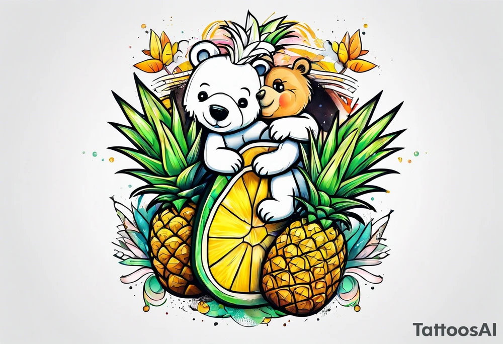 Bear hugging pineapple tattoo idea