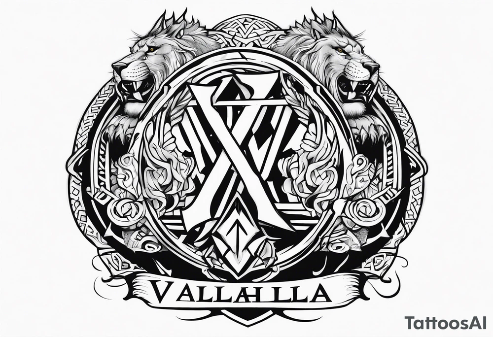 Valhalla sword shield axe Valknut stairs dragon lion tattoo idea Valhalla sword shield axe Valknut stairs dragon lion tattoo idea