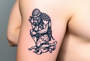 Weary warrior kneeling taking a break tattoo idea