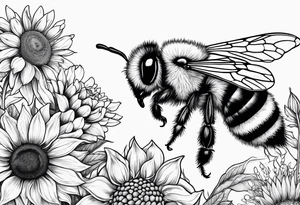 Scene featuring a bumble bee, a lemur, and a sunflower tattoo idea