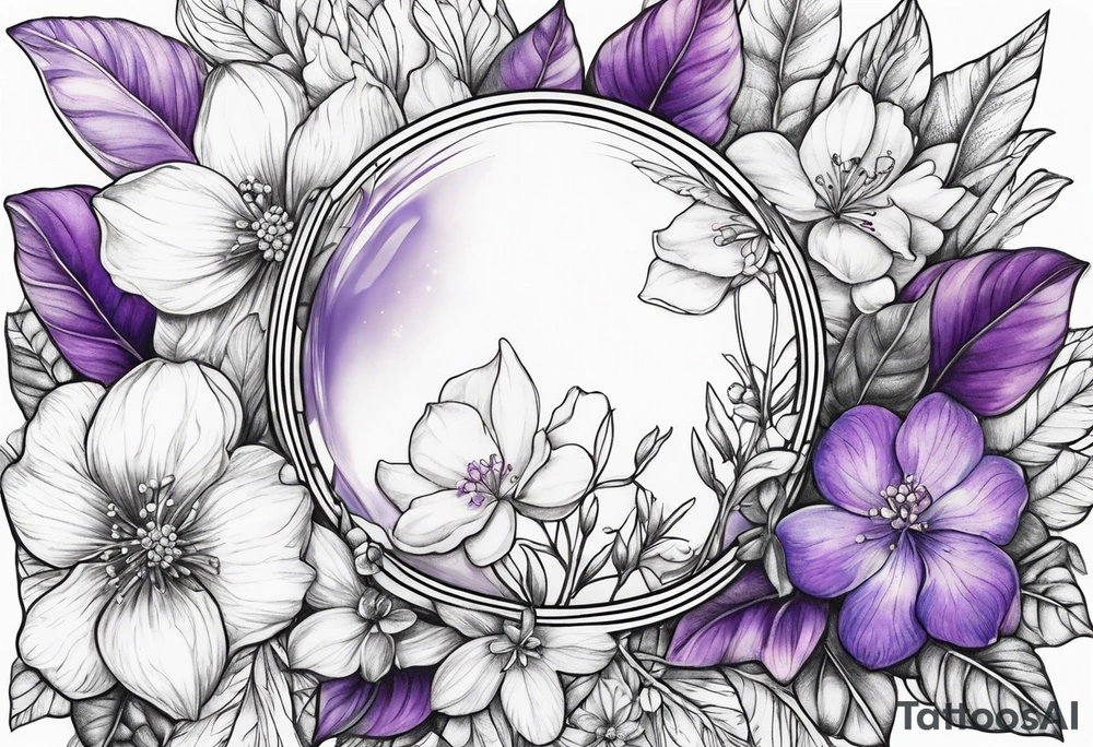 Opal with Violet and orchard flowers tattoo idea