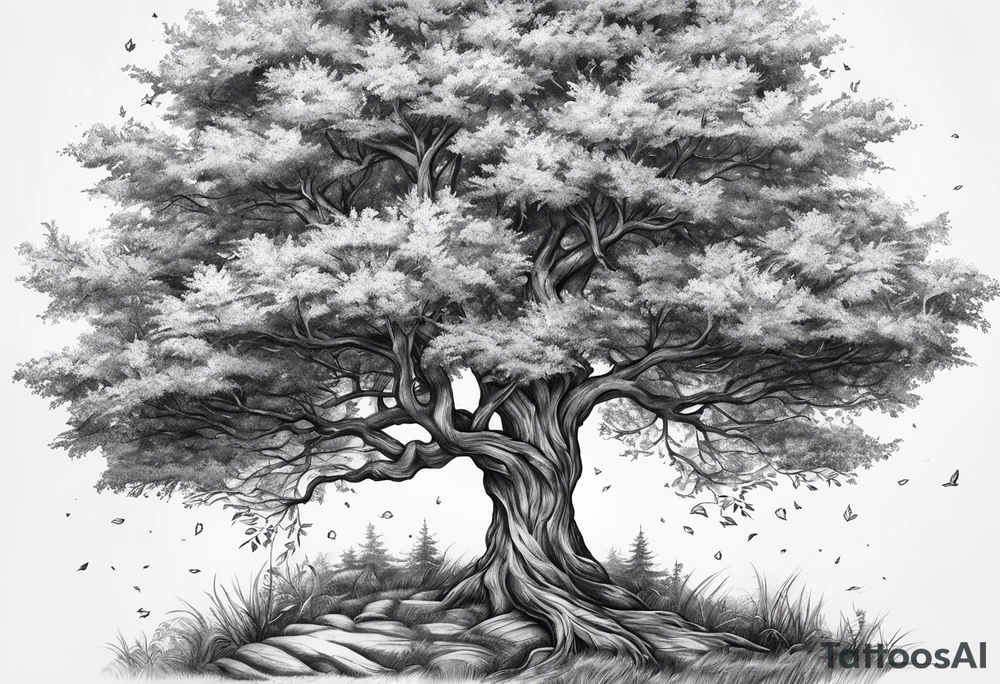Tree and windrose tattoo idea