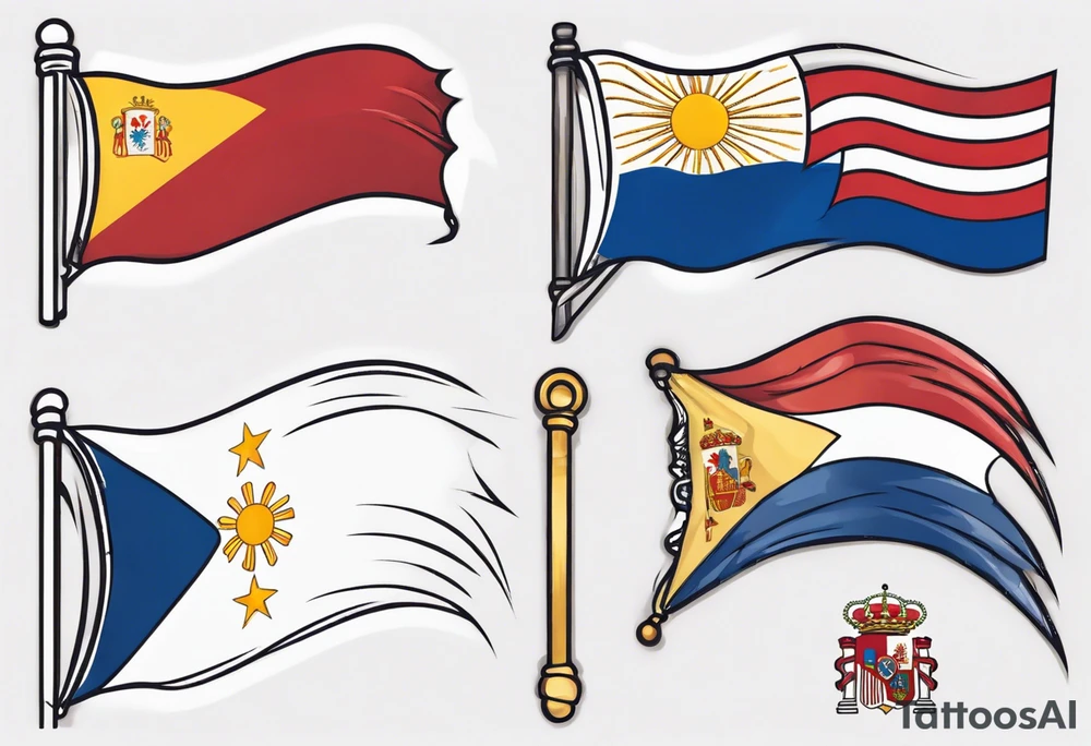 A single waving flag that is the Philippine flag to the left and the Spanish flag to the right tattoo idea
