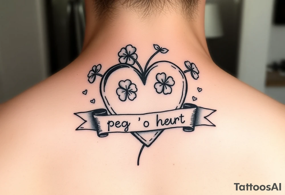 Cute Heart with shamrocks and a banner that says "peg 'o my heart" tattoo idea