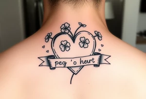 Cute Heart with shamrocks and a banner that says "peg 'o my heart" tattoo idea