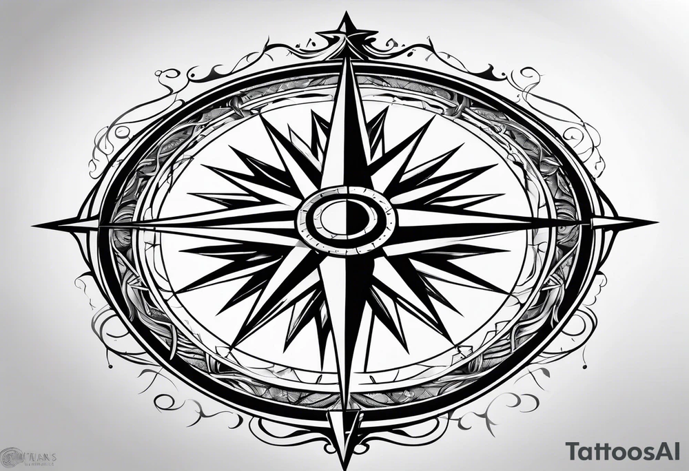 compass rose with long lines tattoo idea