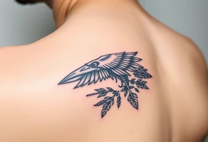 Raven skeleton with peackock feathers and ornaments around tattoo idea