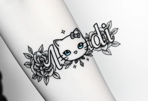 Name Mandi with blue eyes roses and stars hello kitty tattoo idea