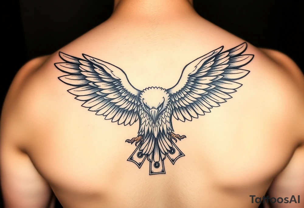 powerful eagle spreading wings and US dollar bills around for neck tattoo tattoo idea