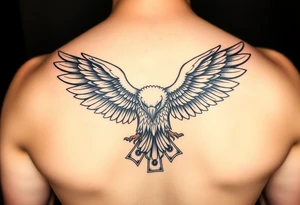 powerful eagle spreading wings and US dollar bills around for neck tattoo tattoo idea