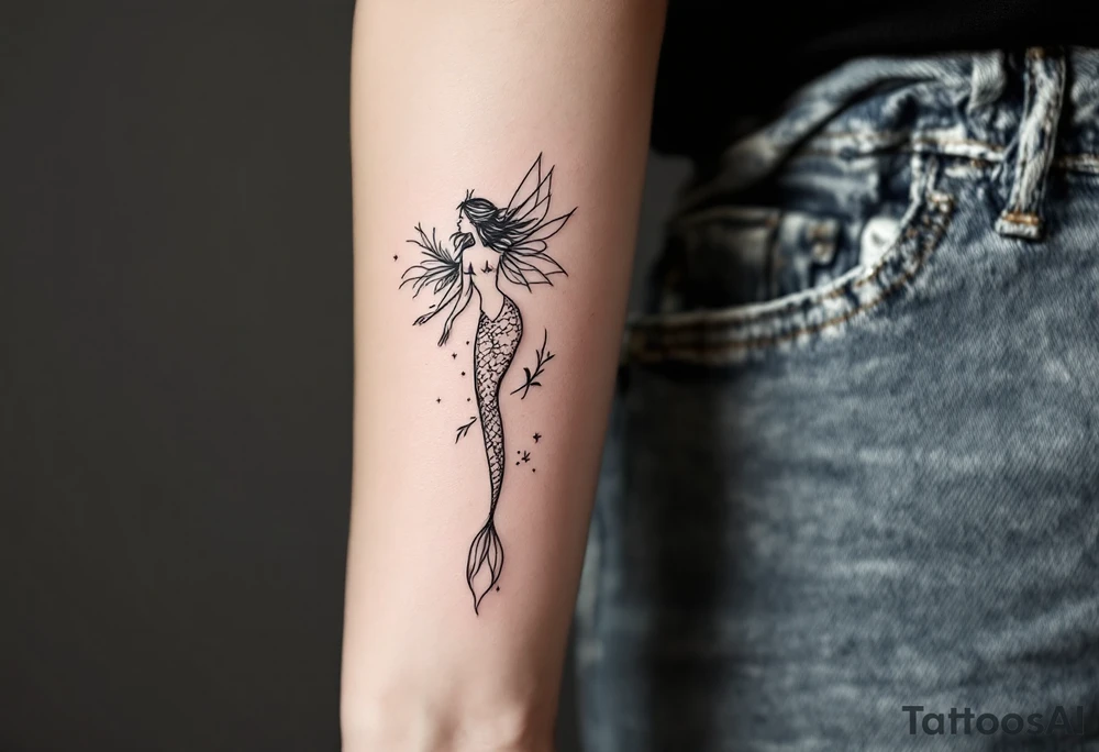 mermaid and fairy small tattoo idea