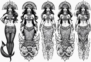 mermaid aztec full body tattoo idea