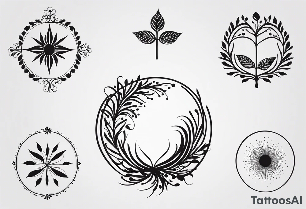 Here’s a description for the fourth idea:

	Minimalist black-and-white tattoo above the inner elbow, featuring an open circle with a small sprouting seed or budding plant inside, symbolizing new life and growth. From the seed, a fine, delicate lifeline extends outward, representing the journey of parent and child together. The design uses thin, clean lines for a simple, elegant, and symbolic look. tattoo idea
