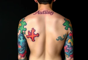 autism puzzle full color left arm sleeve completely covering full arm tattoo idea