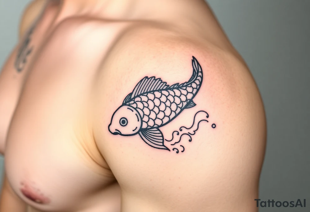 traditional koi fish swimming upstream through turbulent waves tattoo idea