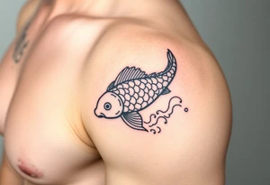 traditional koi fish swimming upstream through turbulent waves tattoo idea