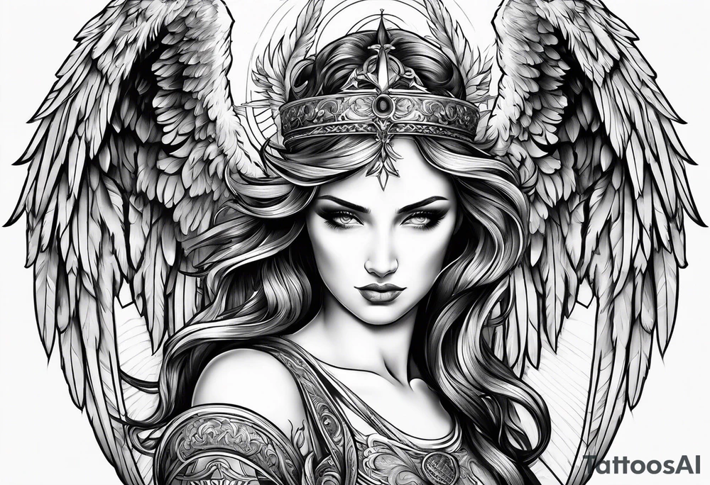 Angel with dominance tattoo idea