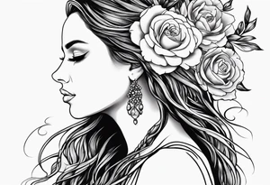 Woman with long locs side profile and flowers tattoo idea