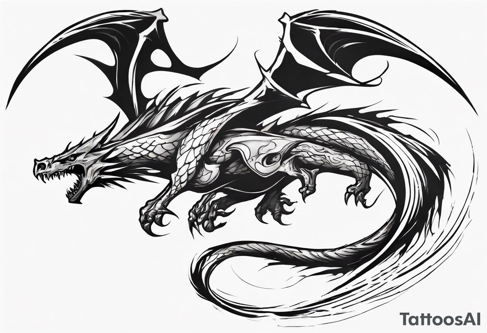 a wyvern flying down towards its rider tattoo idea