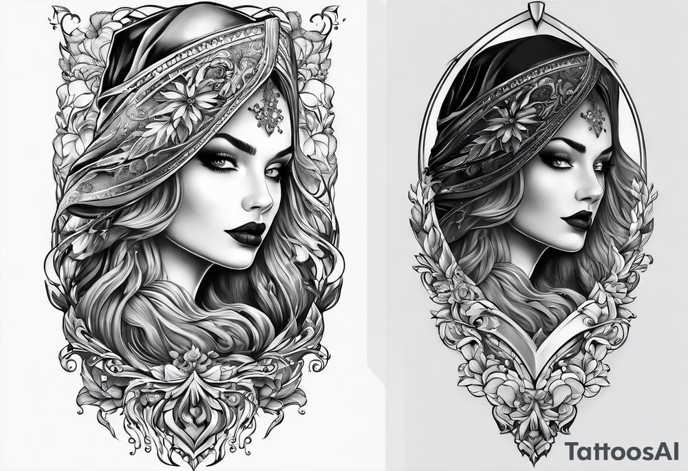 Shadow cloak protecting beautiful dagger tattoo idea