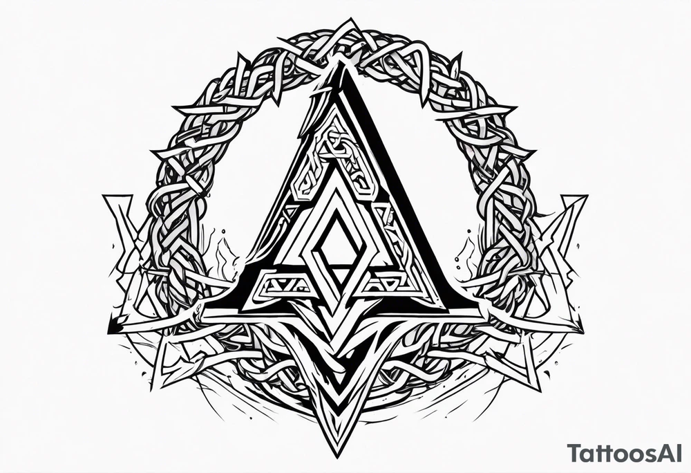 Valhalla sword shield axe barbed wire chains valknut fire tattoo idea Valhalla sword shield axe barbed wire chains valknut fire tattoo idea