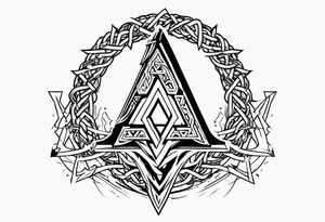Valhalla sword shield axe barbed wire chains valknut fire tattoo idea