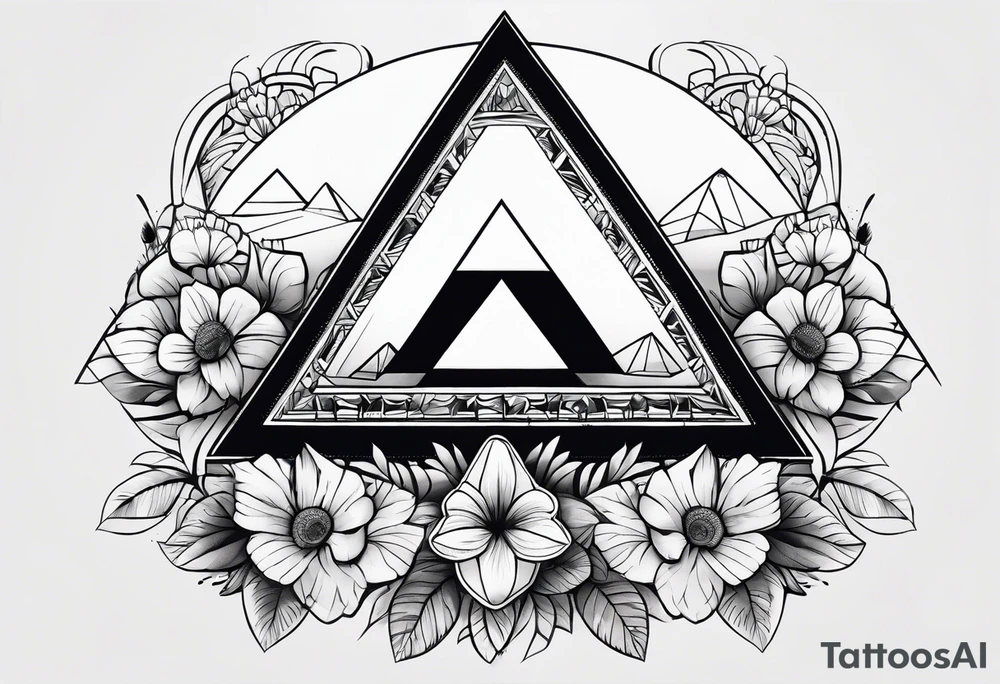 Shoulder cap floral geometric pyramid tattoo idea