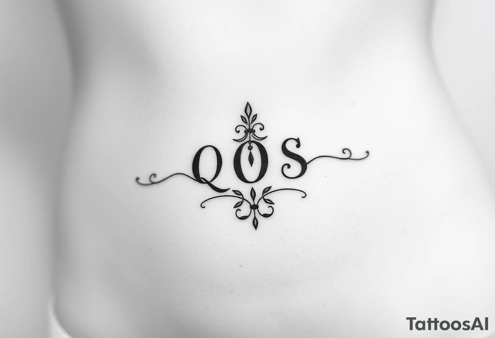 text reading "QOS" across a womb tattoo tattoo idea
