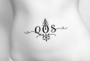 text reading "QOS" across a womb tattoo tattoo idea