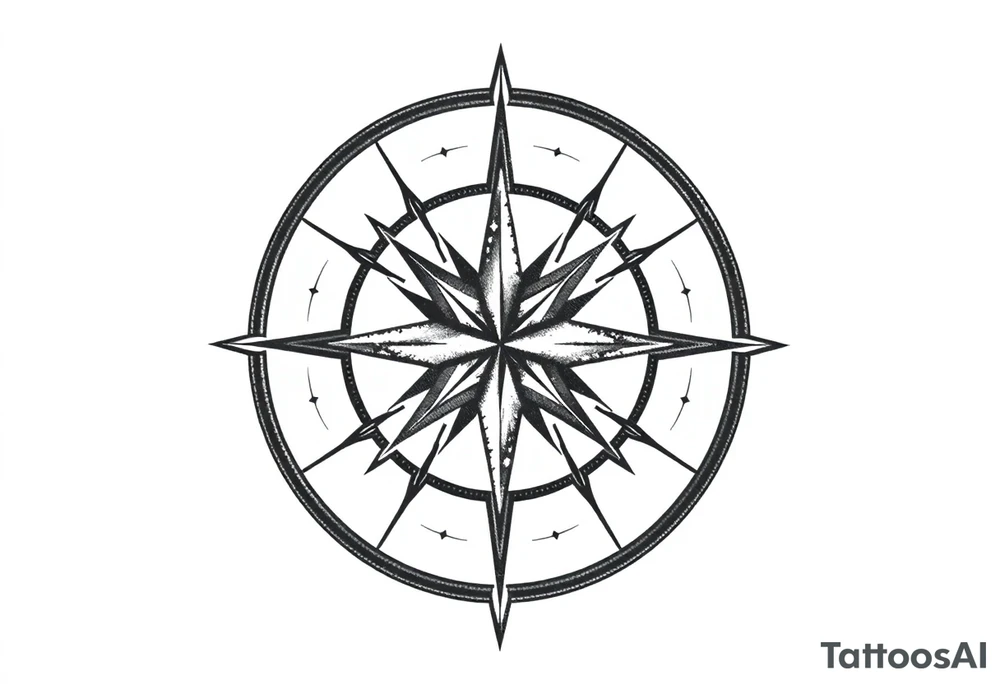 Simple double layered compass rose tattoo idea