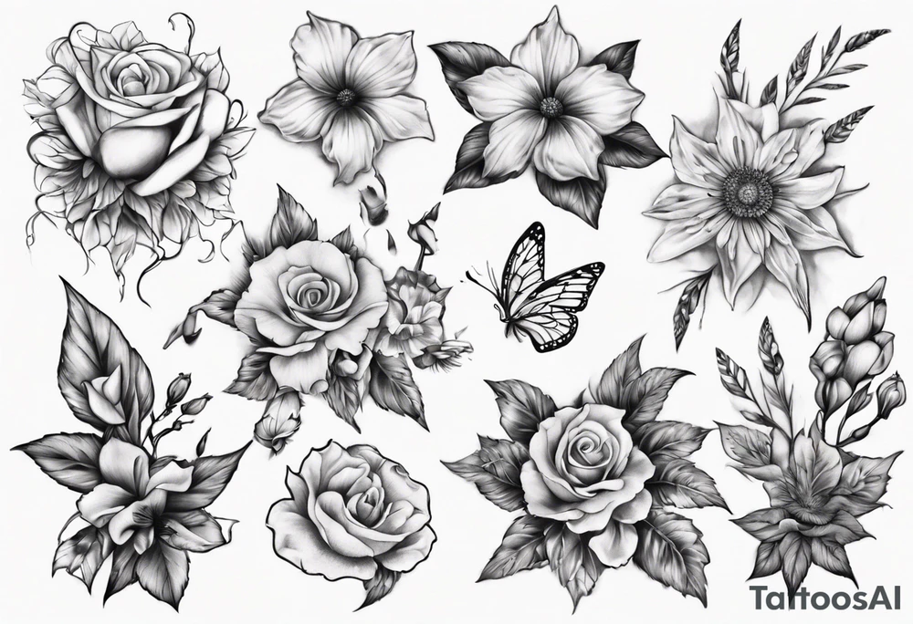 garden valley with flowers tattoo idea