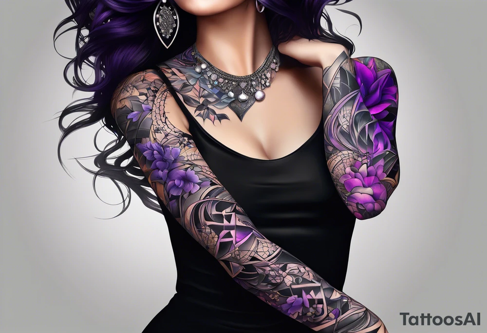 lines around wrist, abstract, black and purple, covered from wrist to forearm, fully covered, no borders, blackwork, no people tattoo idea