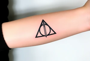 deathly hallows symbol from harry potter with a sword in the middle tattoo idea