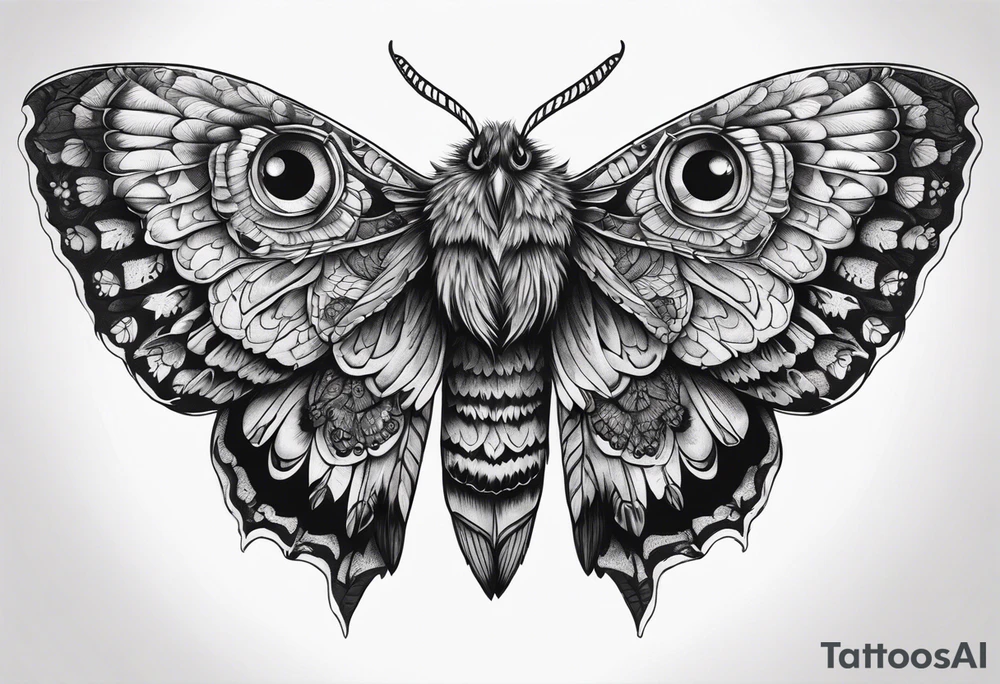 Dead head moth with owl eyes tattoo idea