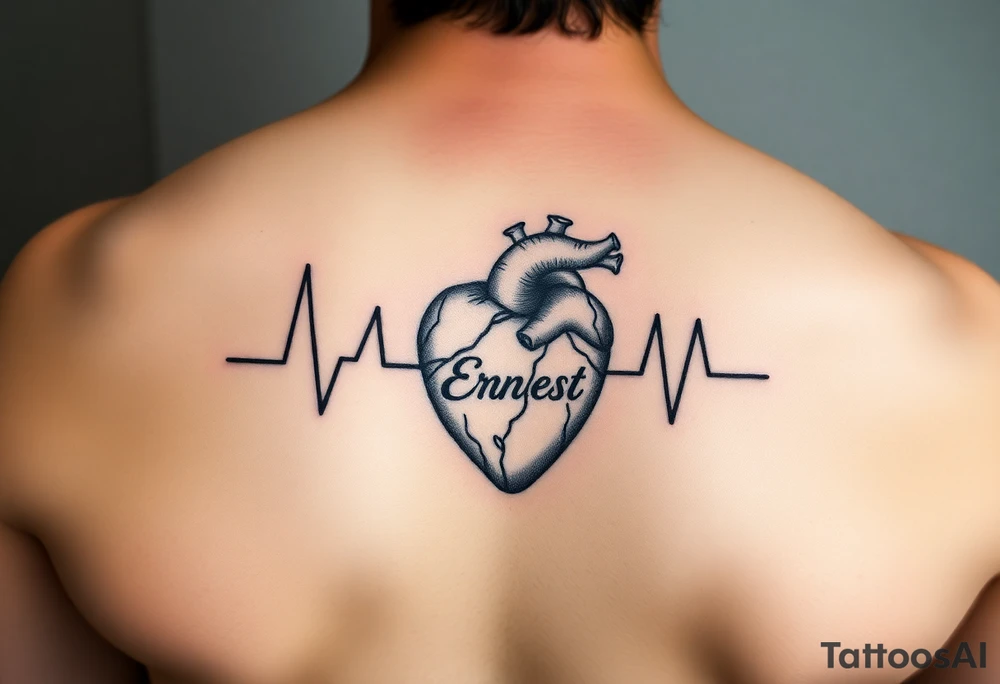 Heart beat with the name Ernest and a heart tattoo idea