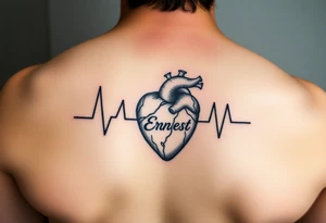 Heart beat with the name Ernest and a heart tattoo idea