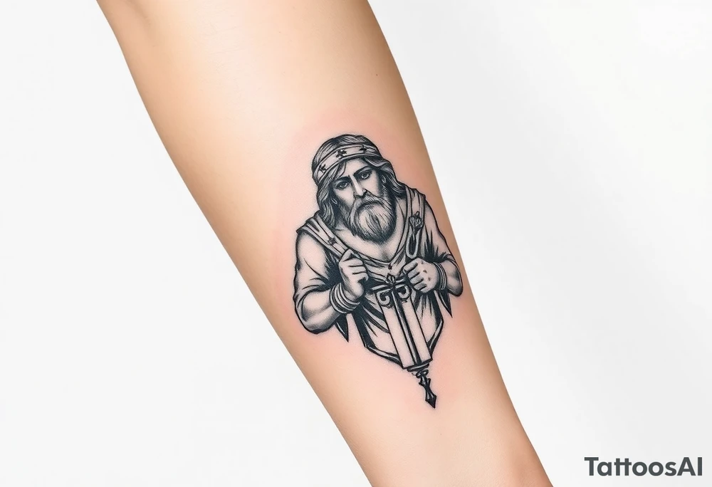 San Judas on forearm tattoo idea