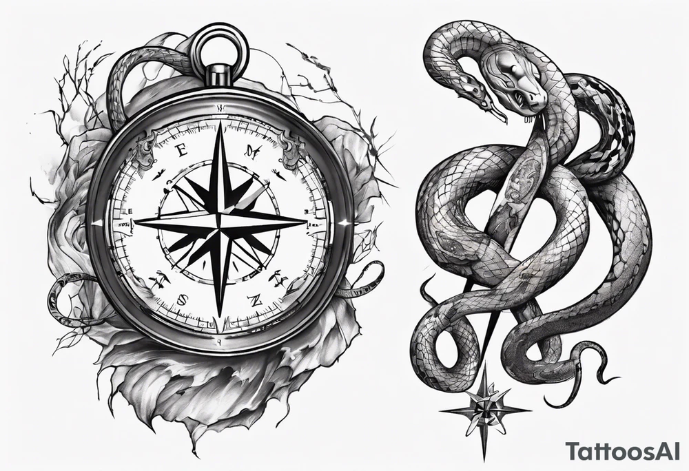 Compass tatoo with snake and gemini tattoo idea