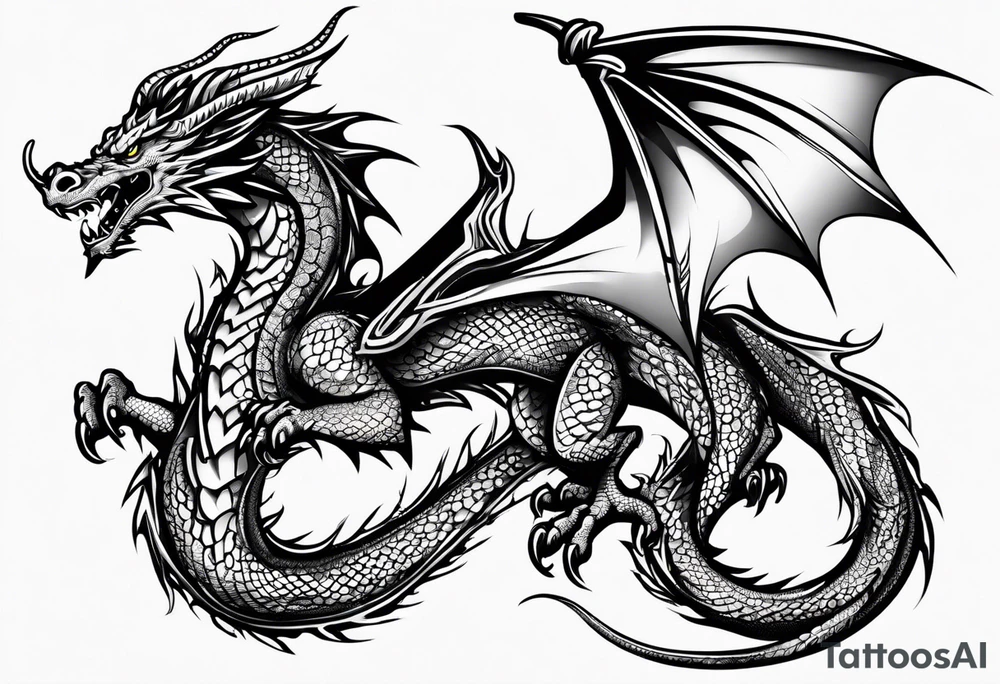 Full image of a angry dragon tattoo idea