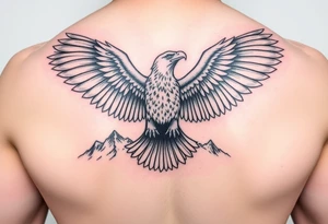 majestic eagle spreading wings against mountain peaks tattoo idea