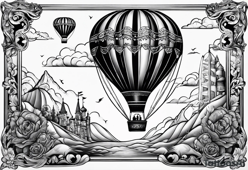 hotballoon ornemental travel tattoo idea