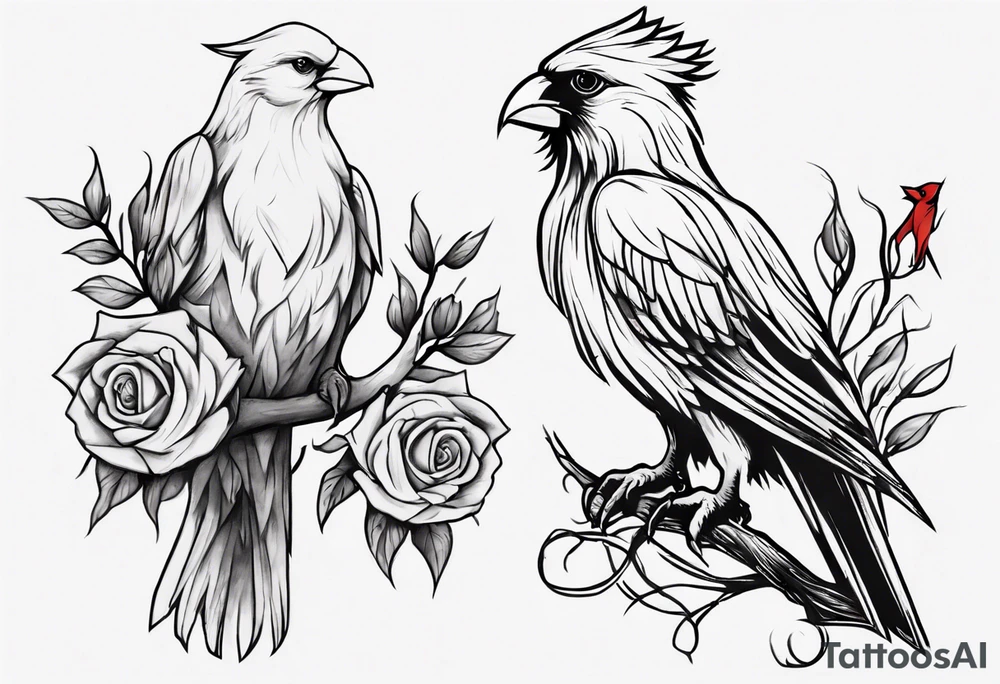Willow tree with a cardinal holding a rose and a eagle tattoo idea