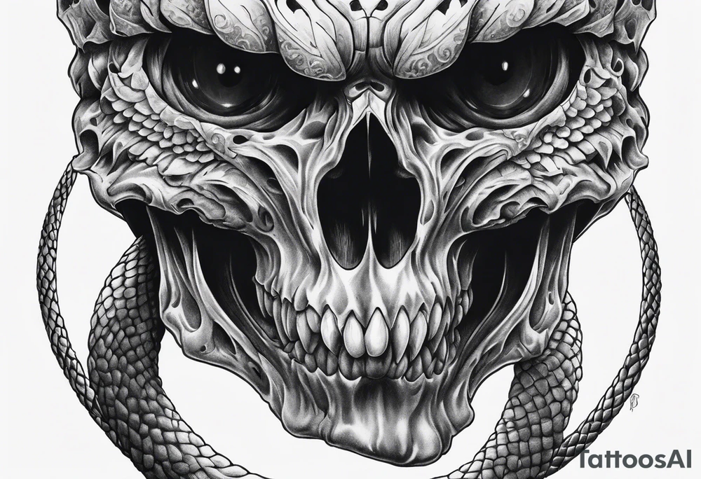 A Viper going through skull through the eye sockets and not morphing into the skull tattoo idea