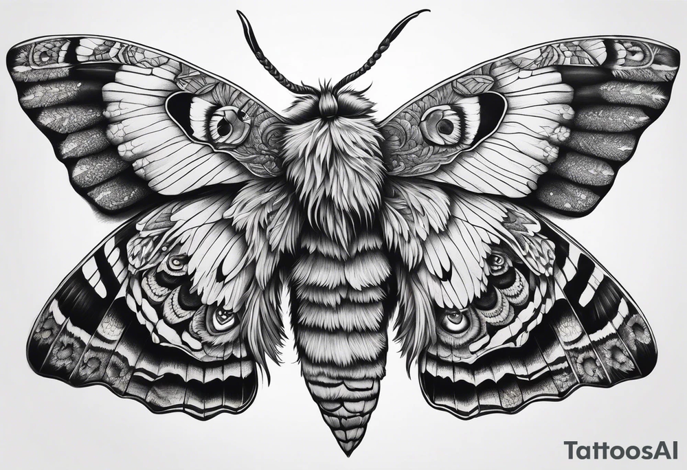 Dead head moth with long wings and owl eyes tattoo idea